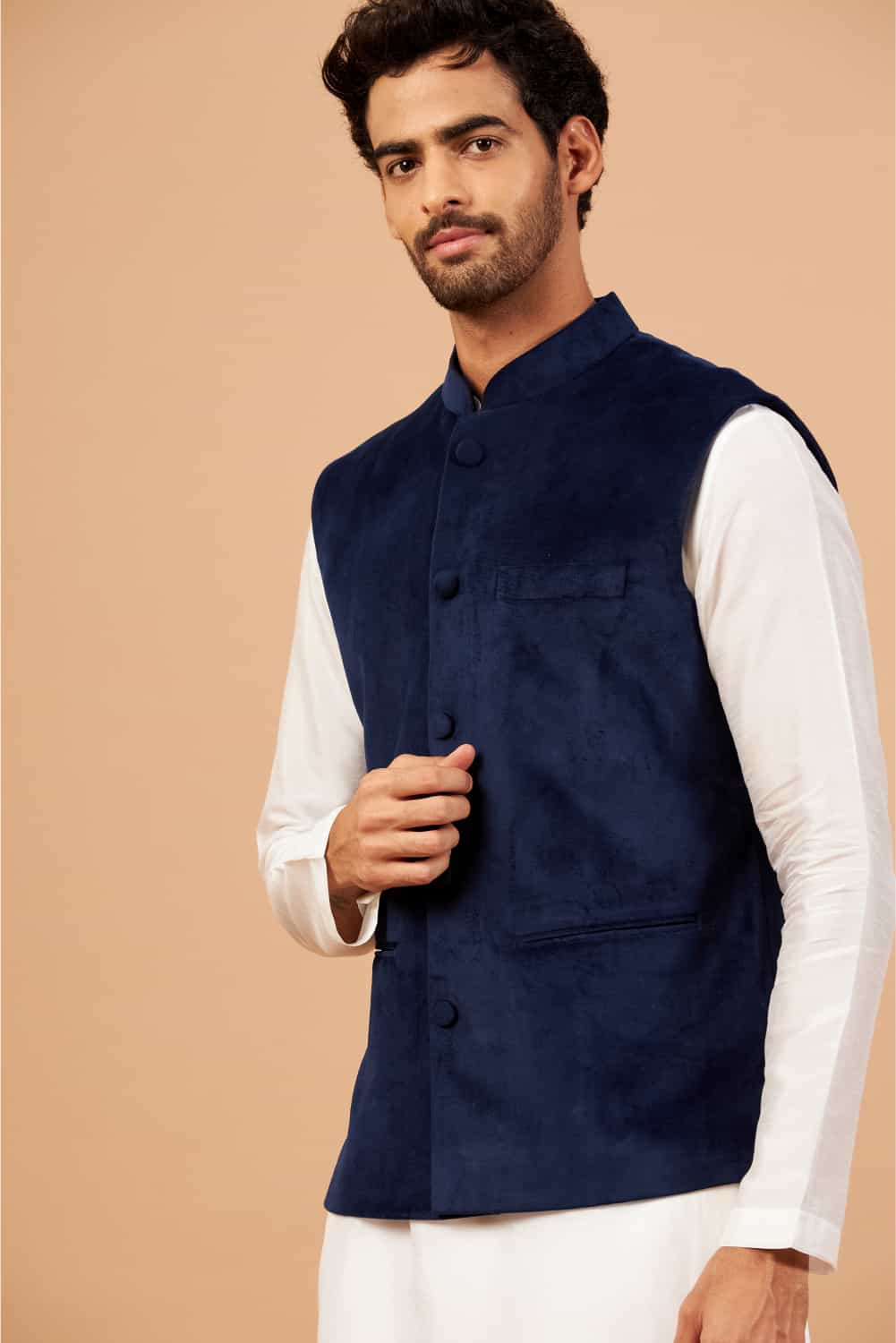 Bluvet Designer Men's Nehru jacket by Hilo Design | Grocsy
