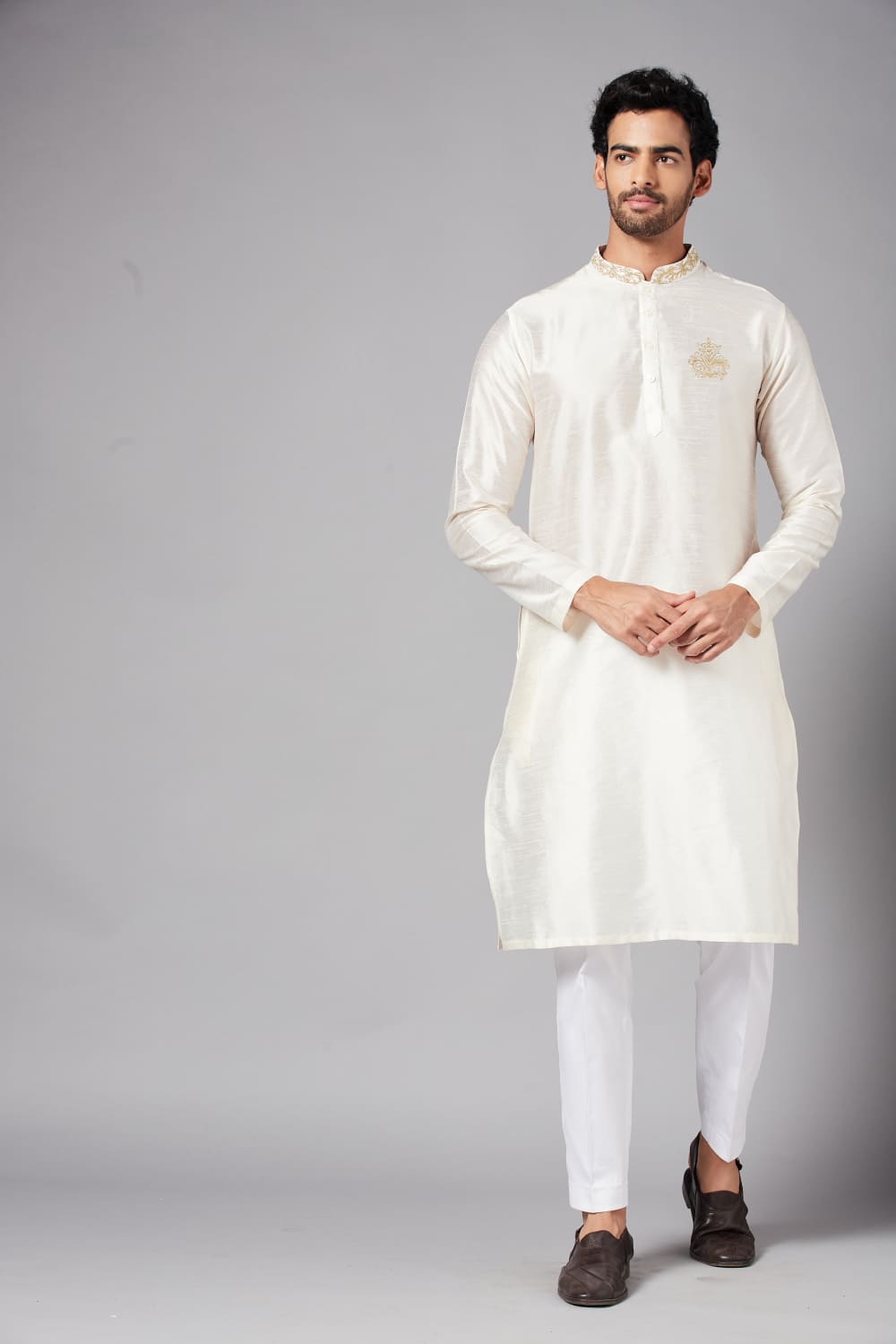 Ecru Basik Kurta by Hilo Design | Grocsy