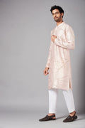 Ilaria Gold Zari Abstract Embroidered Peach Kurta by Hilo Design | Grocsy