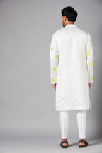 Mogra Yellow Leaf Embroidered Kurta by Hilo Design | Grocsy