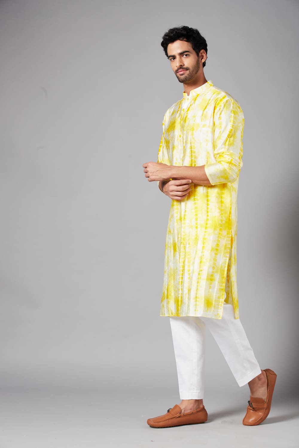 Tintlo Yellow Tie & Dye Kurta by Hilo Design | Grocsy