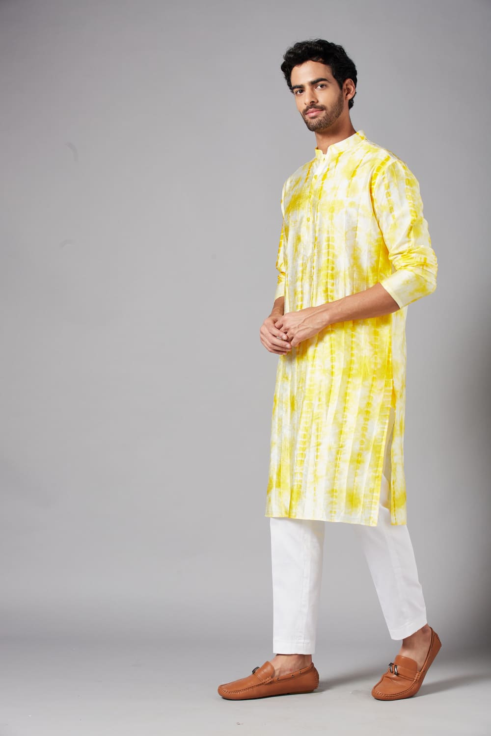Tintlo Yellow Tie & Dye Kurta by Hilo Design | Grocsy