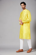 Saanjh Yellow Embroidered Kurta by Hilo Design | Grocsy