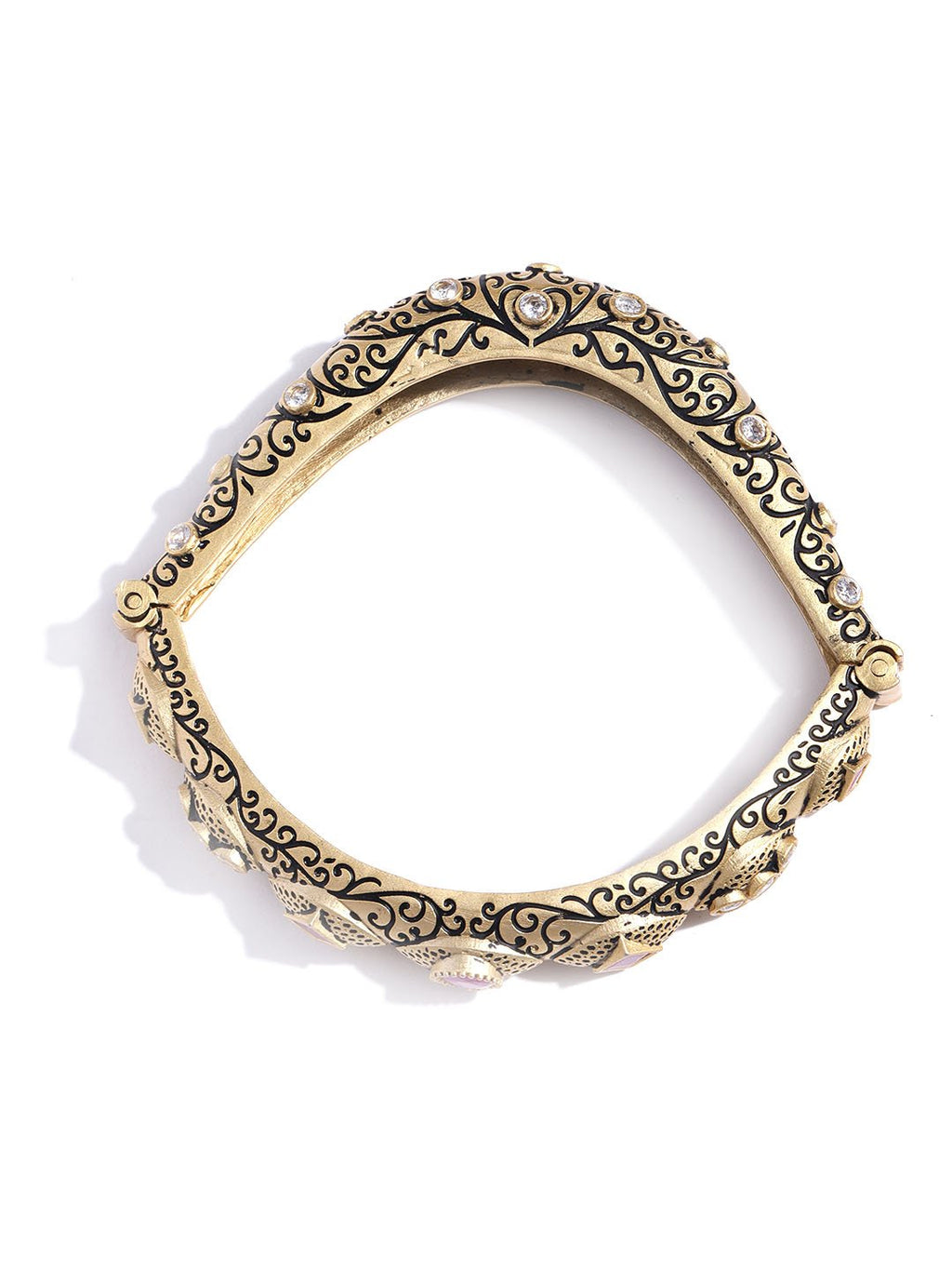 Priyaasi Women Gold-Polished American Diamond & Ruby Studded Openable Bangle - Swadesiicart