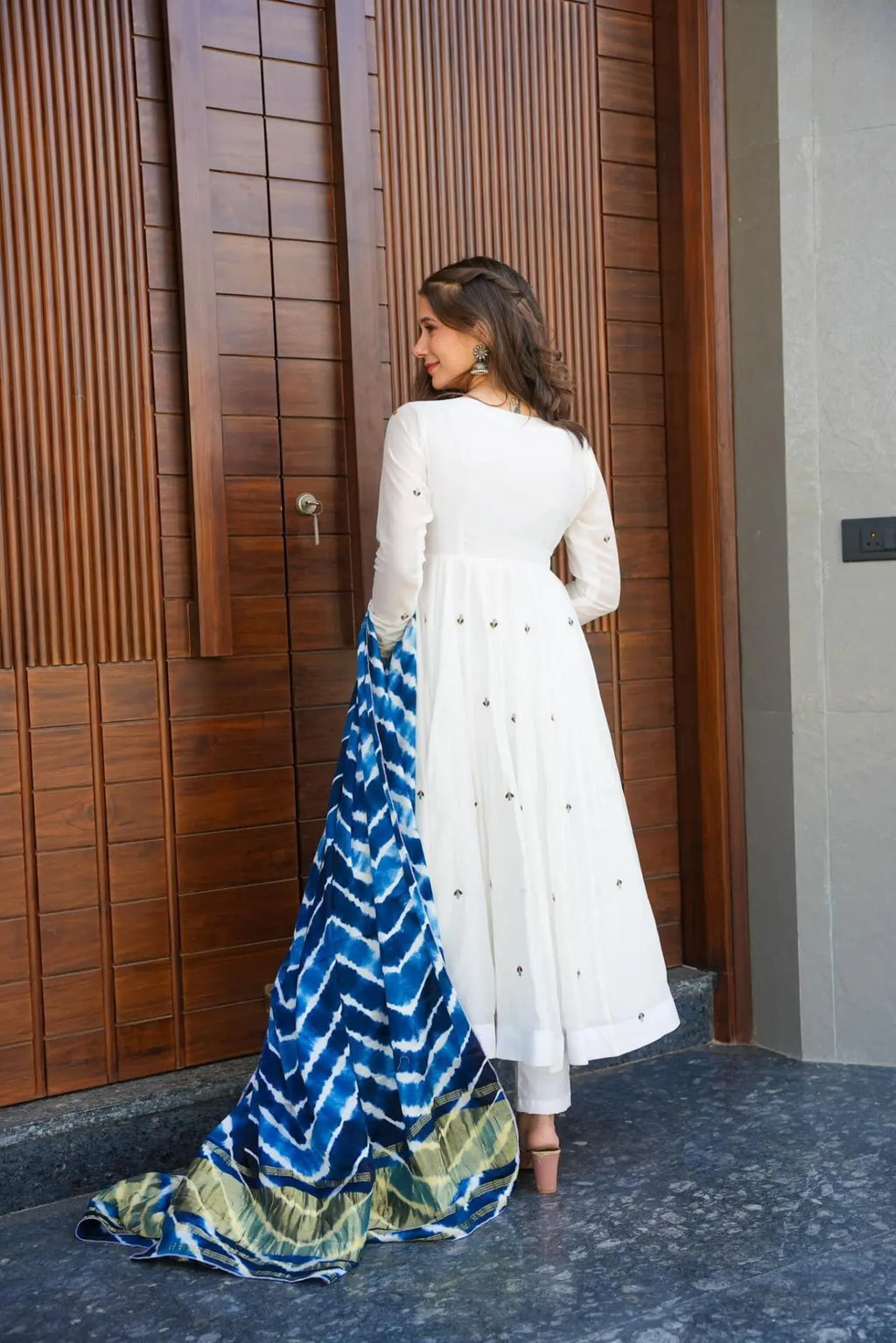Yash Enterprise White Roman Silk Embroidery Party Wear Suit Set | Grocsy