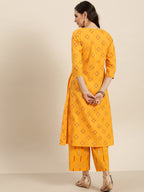 Sangria Women Mustard Yellow & Red Pure Cotton Printed Kurta with Palazzos | Grocsy
