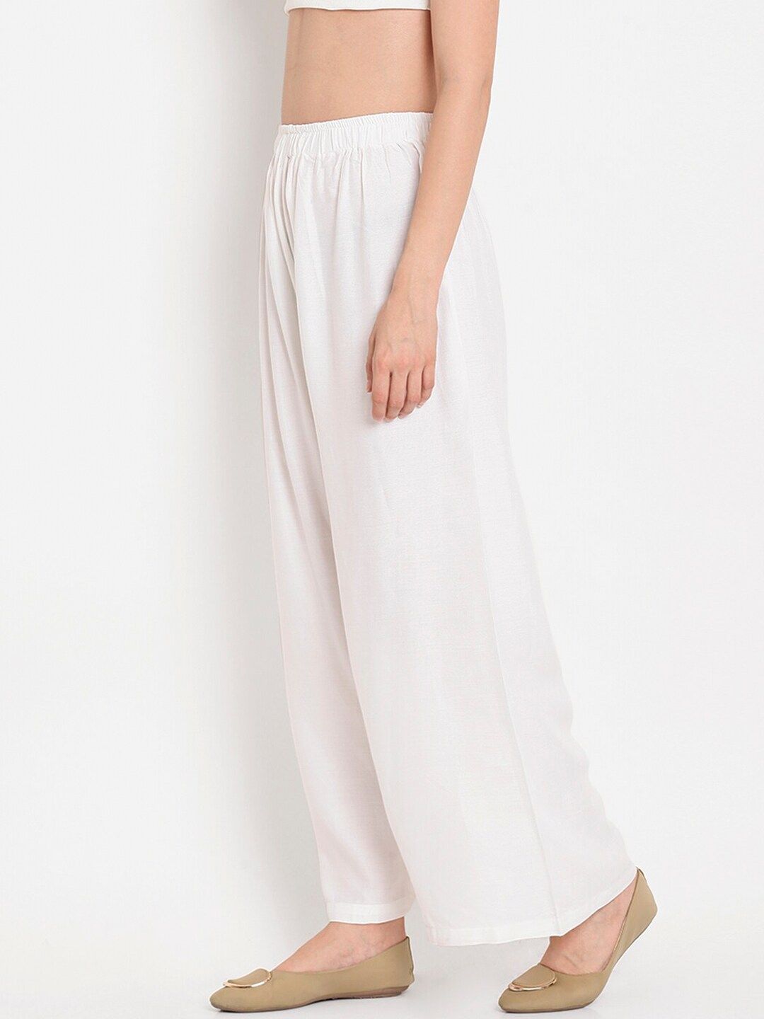 TAG 7 Women White Solid Flared Palazzos | Grocsy