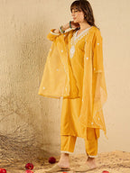 Indo Era Floral Yoke Design V-Neck Straight Kurta With Trousers & Dupatta | Grocsy
