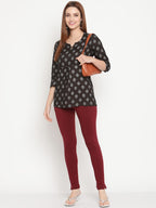 TAG 7 Women Beige & Maroon Pack of 2 Straight Fit Ankle-Length Leggings | Grocsy