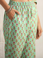Sangria Floral Printed Gotta Patti Pure Cotton Kurta With Trouser & Dupatta | Grocsy
