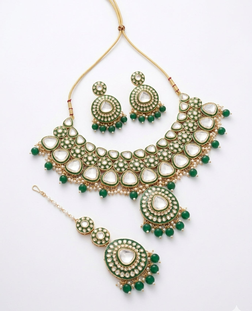 Jewel City Handcrafted Kundan Choker Necklace Set | Gold Plated | Emerald Green | Wedding & Festival Jewelry | Grocsy