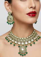 Jewel City Handcrafted Kundan Choker Necklace Set | Gold Plated | Emerald Green | Wedding & Festival Jewelry | Grocsy