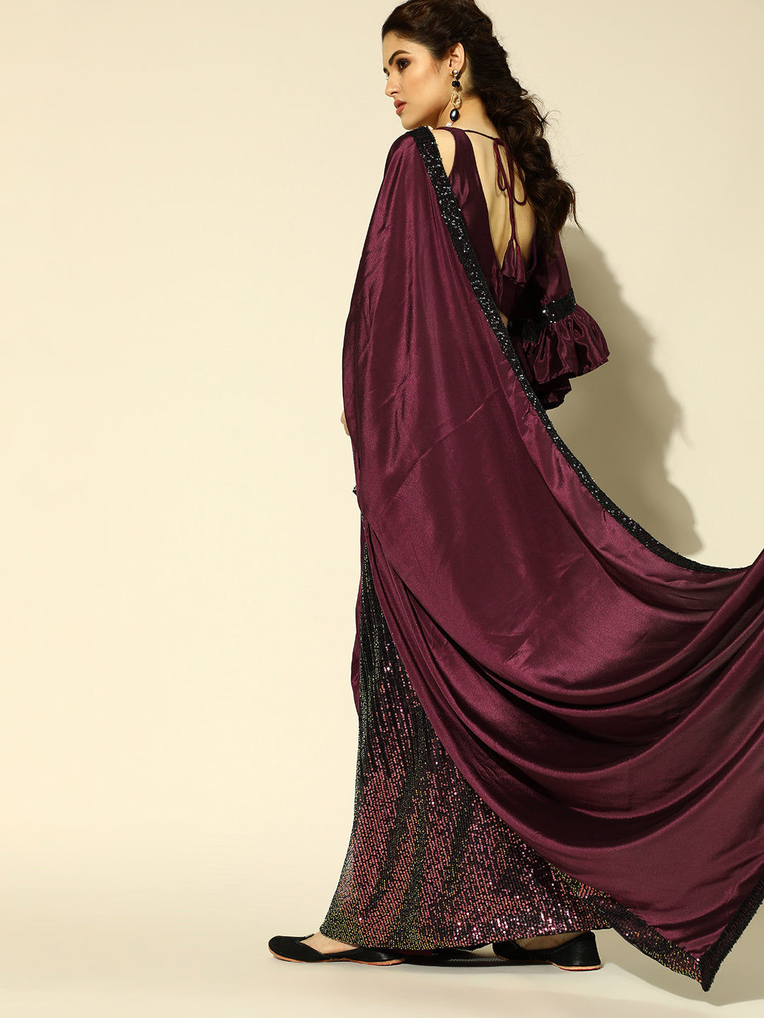 Tikhi Imli Embellished Poly Crepe Saree with Embellished Border | Grocsy