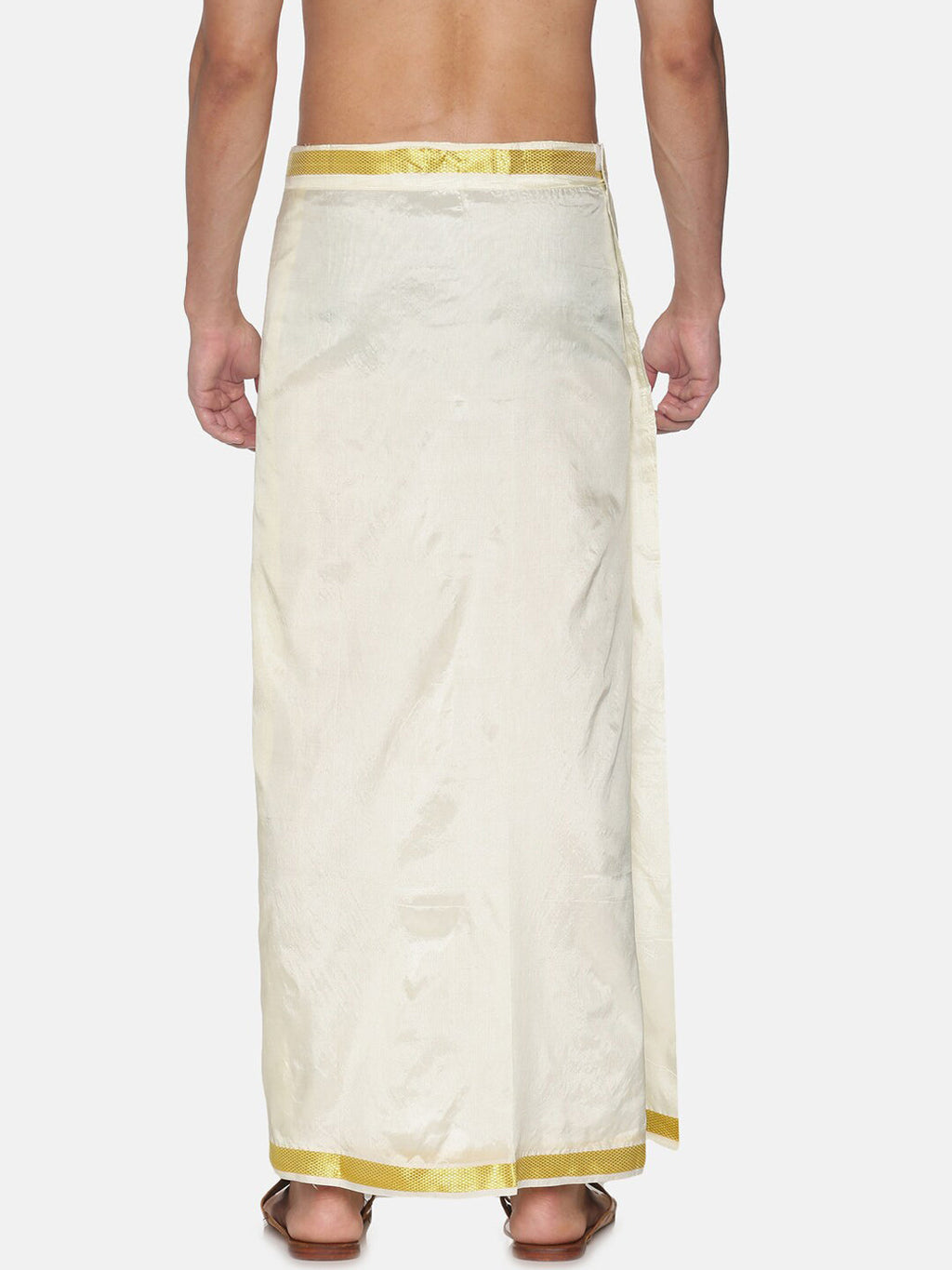 Sethukrishna Men Cream-Coloured Solid Readymade Dhoti | Grocsy