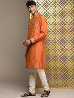 House of Pataudi Jashn Ethnic Motifs Yoke Design Sequinned Kurta | Grocsy
