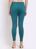 TAG 7 Women Pack Of 2 Solid Turquoise Blue & White Ankle Length Leggings | Grocsy