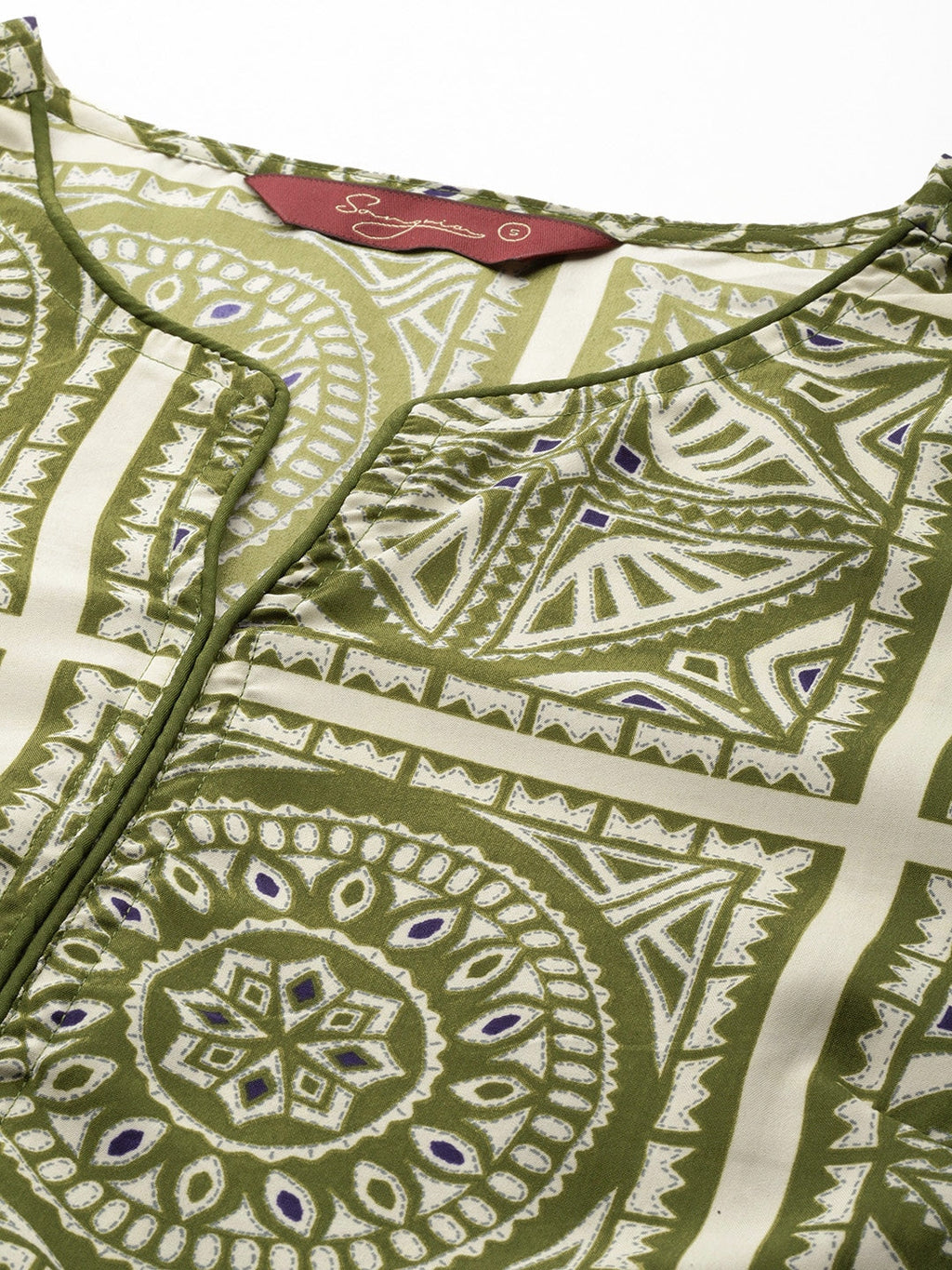 Sangria Ethnic Motifs Printed Puff Sleeves Kurta with Dhoti Pants | Grocsy