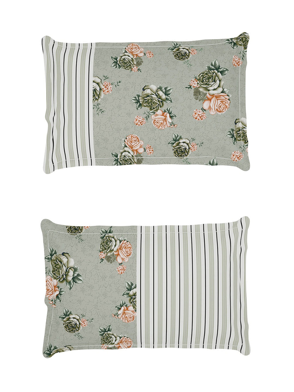 Story@home Arena Grey & Pink Floral Printed 180 TC Bedsheet & Pillow Covers | Grocsy