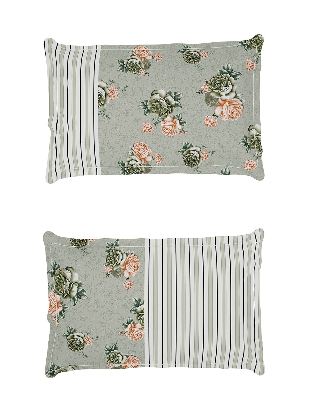 Story@home Arena Grey & Pink Floral Printed 180 TC Bedsheet & Pillow Covers | Grocsy