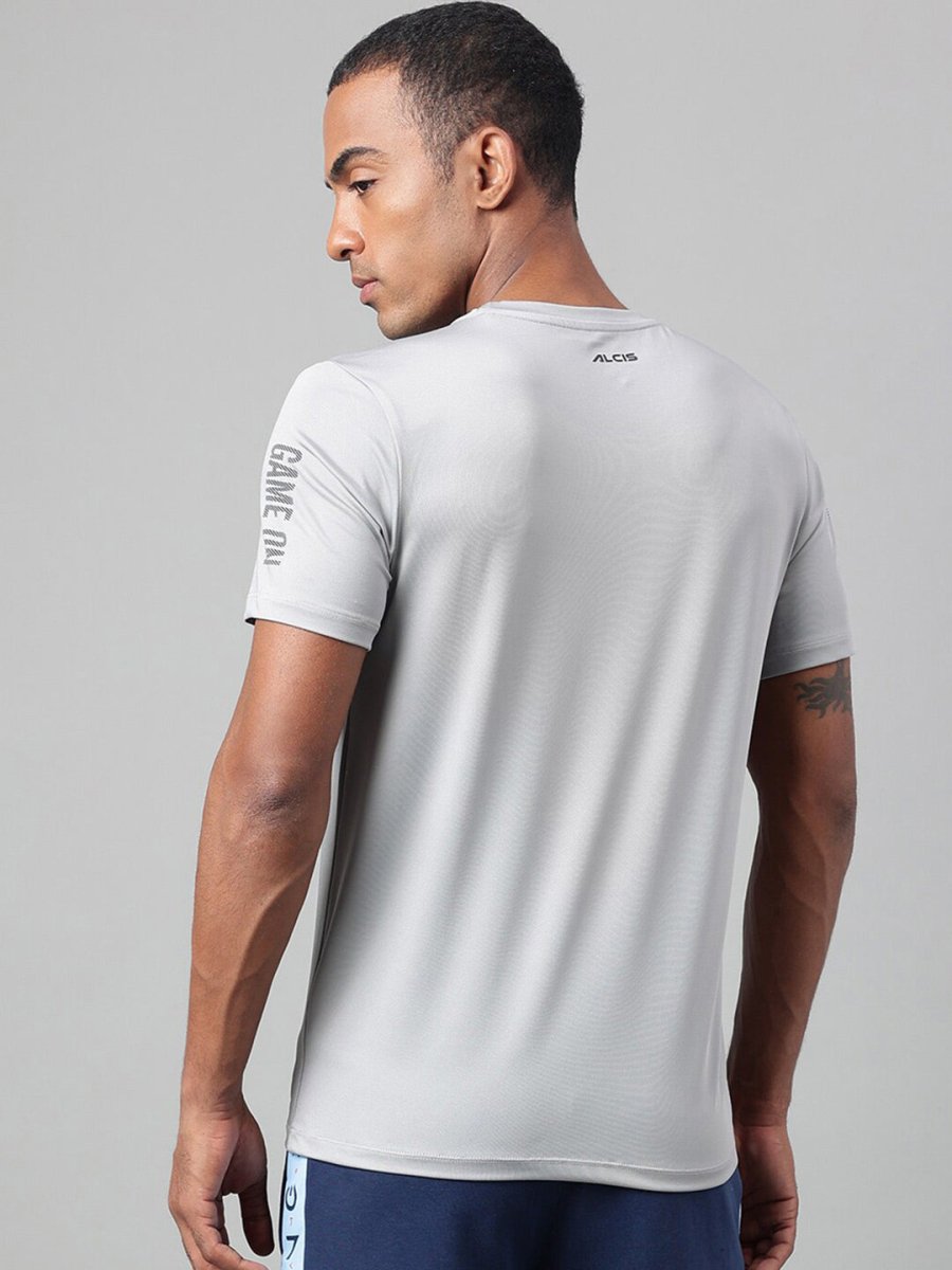 Alcis Typography Printed Anti-Static Dry Tech Slim Fit Sports T-shirt | Grocsy