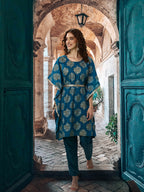 Sangria Ethnic Motifs Printed Gotta Patti Kurta with Trousers | Grocsy