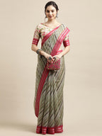 Saree Mall Olive Green & Pink Leheriya Linen Blend Saree | Grocsy