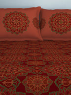 SPACES Aurum Red Ethnic Motifs Pure Cotton 140 TC Queen Bedsheet with 2 Pillow Covers | Grocsy