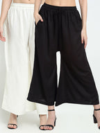 TAG 7 Pack Of 2 Women Black & White 2 Flared Ethnic Palazzos | Grocsy