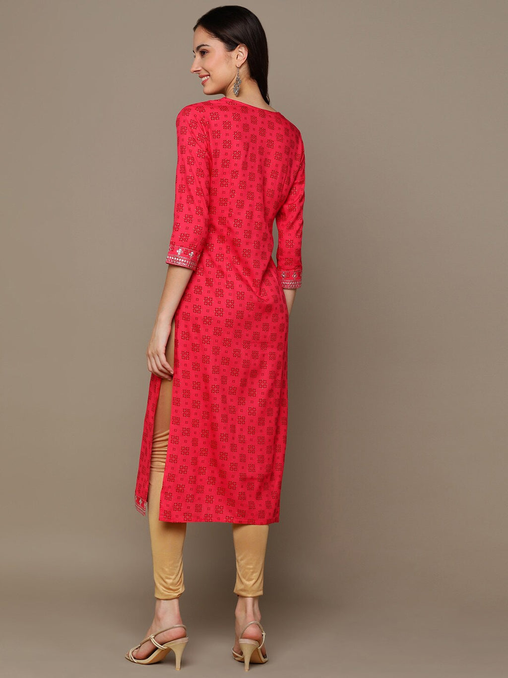 HERE&NOW Ethnic Motifs Printed Sequined Embroidered Straight Kurta | Grocsy