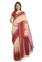 Vamika Sambalpuri Ikat Cotton Scot Dali Tasrite & Maroon Saree | Grocsy