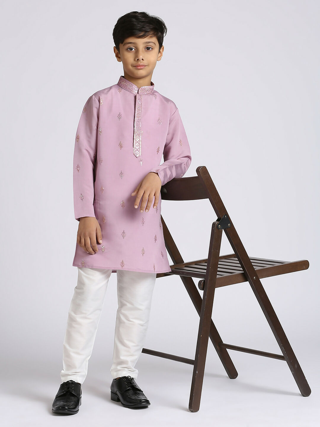 Joban Fashion Kids Island Traditional Ethnic Wear with Silk Sequence Embroidery Full Sleeves Kurta and Pyjama Set - Purple | Grocsy