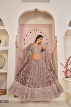 Eilara Mesmerizing Onion Pink Butterfly Net White Cotton Thread Zari Sandwich Sequence Work Lehenga Choli For Wedding | Grocsy