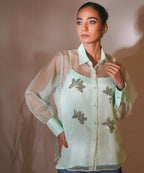 Timaraa Mint Whisper Hand-Embellished Organza Shirt | Grocsy