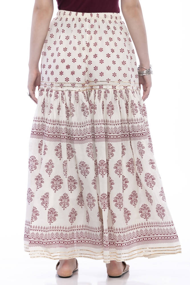Mominos Fashion Cotton Block Print With Lace Work Off White Magenta Color Prints Palazzo | Grocsy