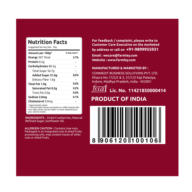 Farmley Premium Whole Cranberry (Dried) | Grocsy