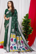 Jyoti Fashion Women's Bottle Green Paithani Silk Zari Woven Saree with Blouse | Grocsy