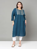 Sztori Plus Size Floral Yoke Design Mirror Work Straight Kurta | Grocsy