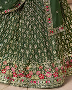 Women’s Semi-Stitched Green Georgette Zari Sequence Thread Embroidery Work Lehenga Choli With Georgette Dupatta-Jihu Culture | Grocsy