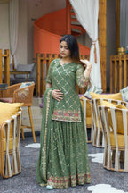 Yash Enterprise Green Georgette Embroidery Party Wear Suit Set | Grocsy