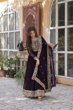 Yash Enterprise Wine Georgette Party Wear Embroidery Suit Set | Grocsy