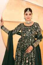 Yash Enterprise Dark Green Star Georgette Embroidered Suit Set | Grocsy