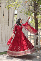 Yash Enterprise Maroon Faux Blooming With Sequins Embroidered Multi-Sequins Work Suit Set | Grocsy