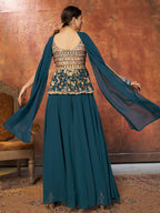 Myra Aequa Blue Georgette Embroidered Designer Suit | Grocsy