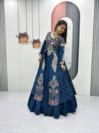 Yash Enterprise Rama Green Vichitra Silk Party Wear Embroidery Crop Top With Blouse Lehenga Choli | Grocsy