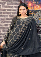 Yash Enterprise Black Chinon Silk Party Wear Embroidery Party Wear Suit Set | Grocsy