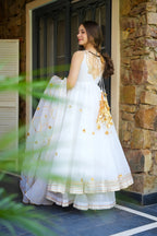 Yash Enterprise White Faux Georgette Party Wear Embroidery Suit Set | Grocsy