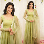 Yash Enterprise Light Green Soft Organza Party Wear Embroidery Suit Set | Grocsy