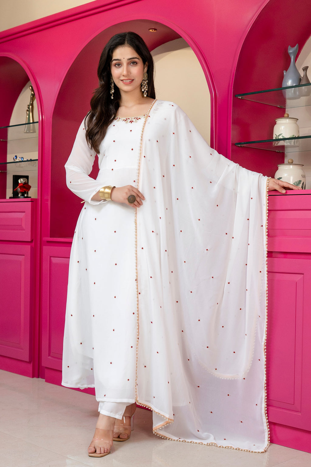 Yash Enterprise White Georgette Party Wear Embroidery Suit Set | Grocsy