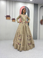 Yash Enterprise Cream Vichitra Silk Party Wear Embroidery Crop Top With Blouse Lehenga Choli | Grocsy