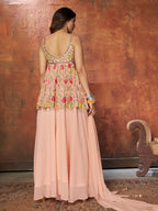 Myra Peach Georgette Embroidered Designer Suit | Grocsy
